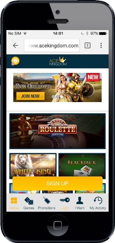 AceKingdom Casino Lobby on Mobile