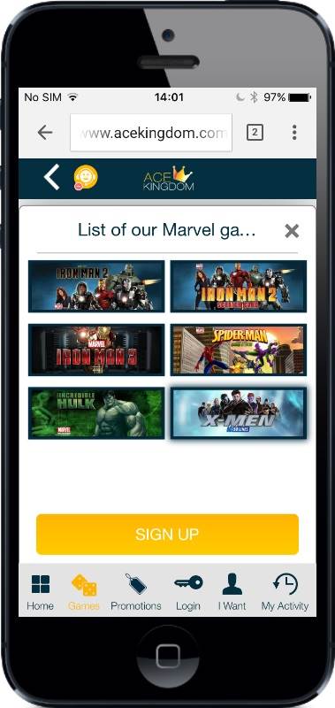 AceKingdom Casino Marvel Games on Mobile