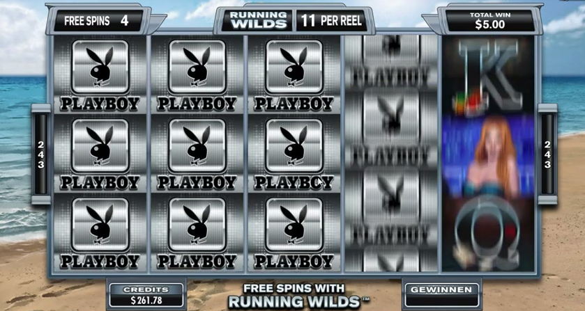 Microgaming's Playboy Online Slot Game Screenshot Demonstrating Running Wilds